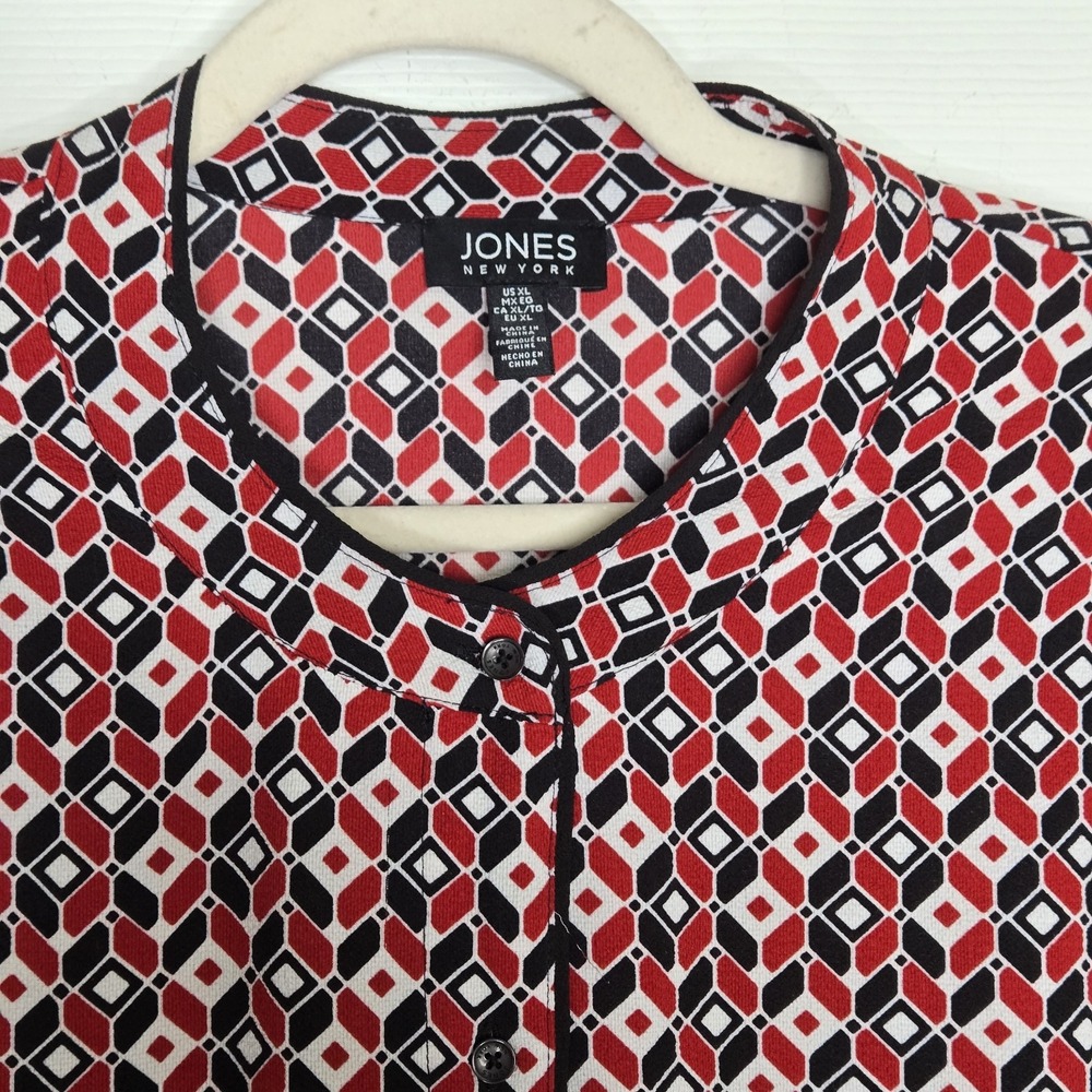 Jones New York Women's Long Sleeve Blouse Geometric Pattern Throughout Sz XL